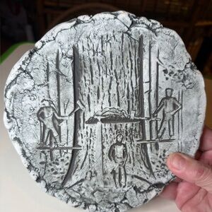 Stan Langtwait Shapes of Clay Mount Saint Helens Ash Wall Plaque Of Tree Workers